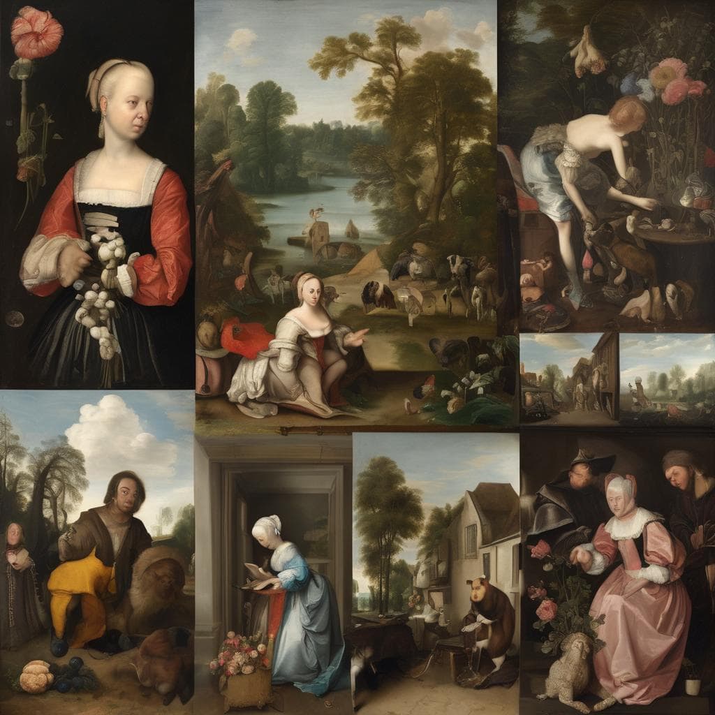 Παραστάσεις ζωγραφικής με προσωπικά βιώματα, ανθρώπινες σκηνές και φυσικά τοπία, αναδεικνύοντας την τέχνη και την ιστορία.