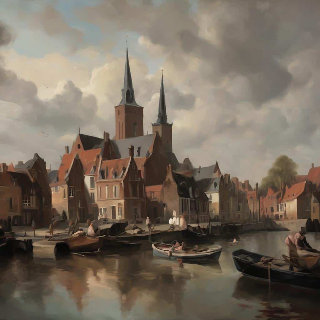 Παρίσι, παραδοσιακό σκίτσο με καραβάκια και γοτθική εκκλησία στον ποταμό Σηκουάνα.