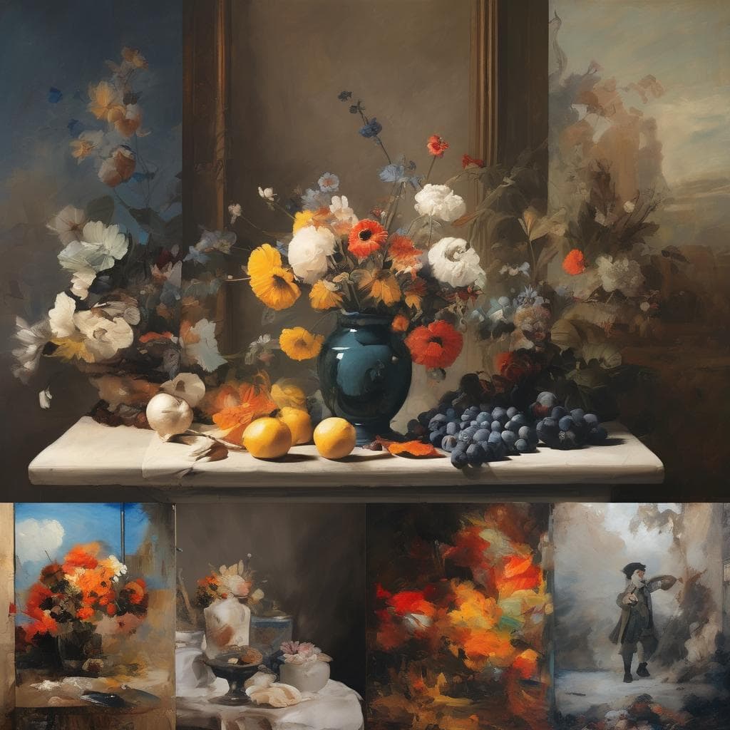 Λουλούδια σε βάζο σε ρεαλιστικό πίνακα ζωγραφικής, εμπνευσμένο από προσωπικά βιώματα και τέχνη.